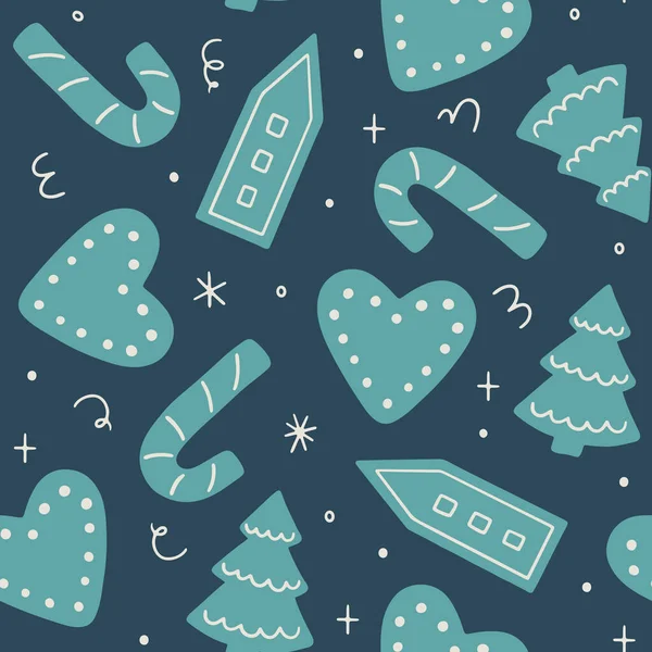 Weihnachten Nahtlose Muster Mit Lebkuchen Vektorhintergrund Für Winterurlaub Und Weihnachtsdesign — Stockvektor