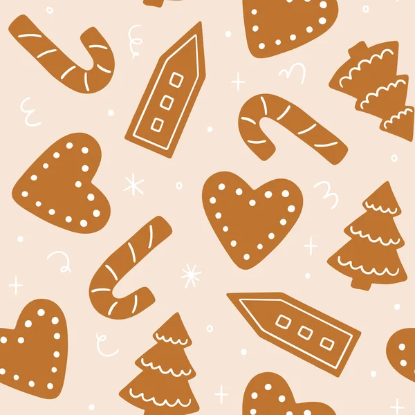 Modèle Sans Couture Noël Avec Biscuits Pain Épice Fond Vectoriel — Image vectorielle