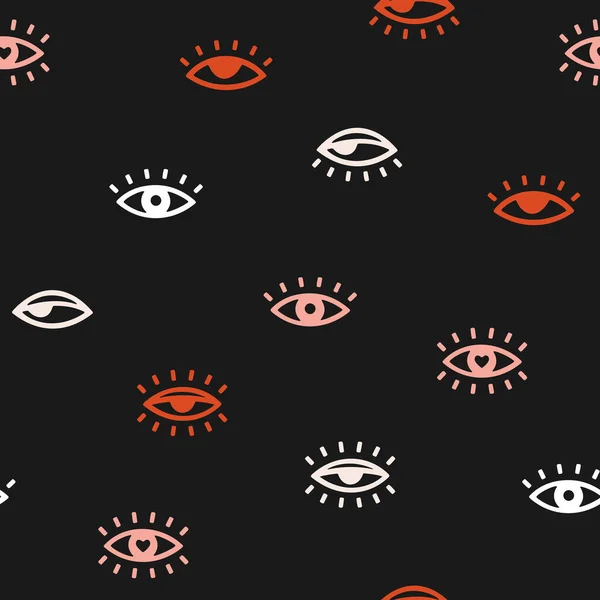 Hand Drawn Seamless Vector Pattern Eyes Eyes Heart Vintage Background — Stock Vector