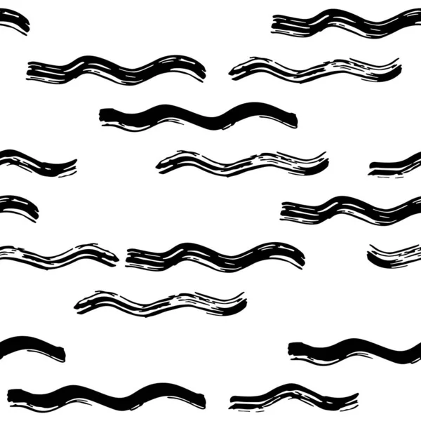 Handgezeichnete Vektor Nahtlose Muster Mit Tintenwellen Trendiger Welliger Hintergrund Schwarz — Stockvektor