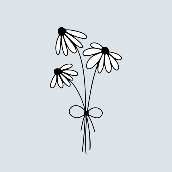 Ramo Floral Arte Línea Dibujada Mano Con Relleno Blanco Aislado — Archivo Imágenes Vectoriales