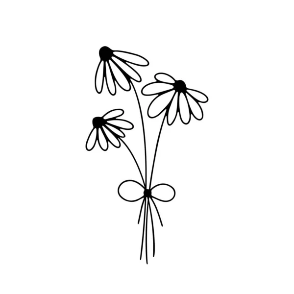 Χέρι Ζωγραφισμένο Γραμμή Τέχνης Διάνυσμα Μπουκέτο Λουλούδια Απομονώνονται Λευκό Φόντο — Διανυσματικό Αρχείο