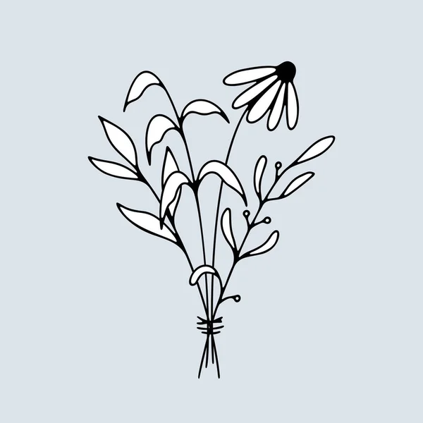 Ramo Flores Vector Arte Línea Con Relleno Blanco Composición Floral — Archivo Imágenes Vectoriales