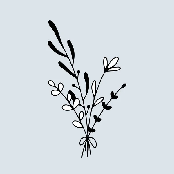 Ramo Flores Vector Arte Línea Con Relleno Blanco Composición Floral — Archivo Imágenes Vectoriales