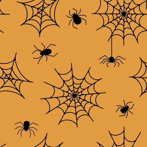 Dibujado Mano Patrón Vectores Sin Costuras Halloween Con Arañas Tela — Archivo Imágenes Vectoriales