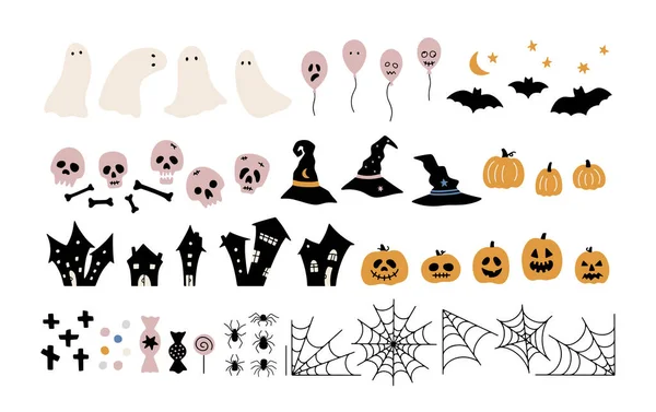 Collection Vectorielle Dessinée Main Éléments Traditionnels Halloween Isolés Sur Blanc — Image vectorielle