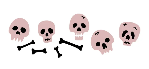 Hand Drawn Vector Halloween Illustration Skulls Bones Isolated White Background — Stock Vector