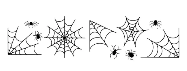 Hand Drawn Vector Halloween Illustration Spiders Spider Web Isolated White — Stock Vector