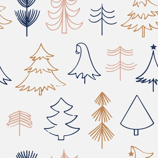 Modèle Festif Sans Couture Dessiné Main Avec Des Arbres Noël — Image vectorielle