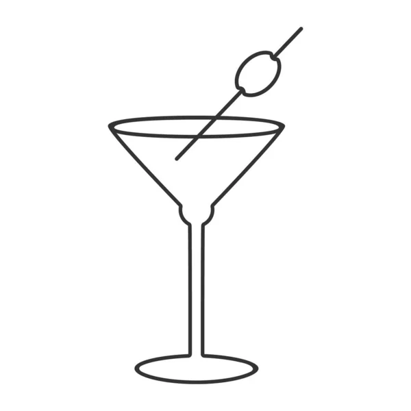 Ikona koktejlového skla, alkoholický nápoj, suché Martini s olivou, upravitelný obrys — Stockový vektor