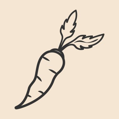 Havuç sebze ikonu, elle çizilmiş taslak çizimi