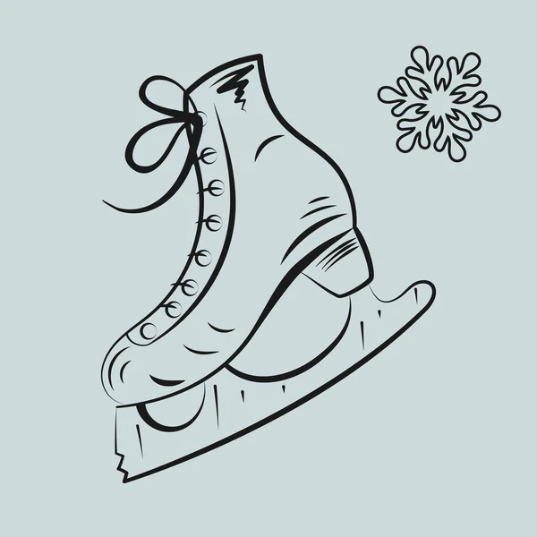 Zapatilla de patinaje, iconos de copo de nieve, esbozar ilustración estilo boceto, vacaciones invierno tiempo de recreación, elemento decorativo para el diseño web — Vector de stock