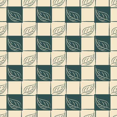 Yeşillik geometrik, dikişsiz desen. El çizimi fırça çizgisi kare şeklinde ayrılıyor. Zarif bir tasarım. Şampanya arkaplanının açık rengini değiştirmek kolaydır