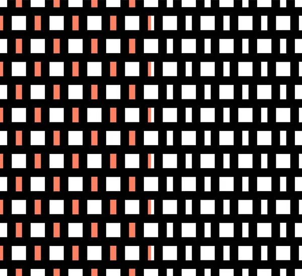 幾何学的抽象的なシームレスパターン。黒と白の正方形の形状を持つスタイリッシュなファンタジーテクスチャ。赤の背景色は簡単に変更できます — ストックベクタ