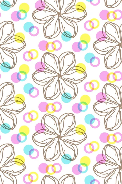 Motivo de primavera patrón decorativo sin costuras. Divertida ilustración floral en colores pastel transparentes para tarjetas de Pascua, invitaciones, pancartas. Fondo blanco — Vector de stock