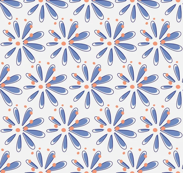 Kwiatowy geometryczny bezszwowy wzór z kropkami. Pastelowe kolory na białym tle — Wektor stockowy
