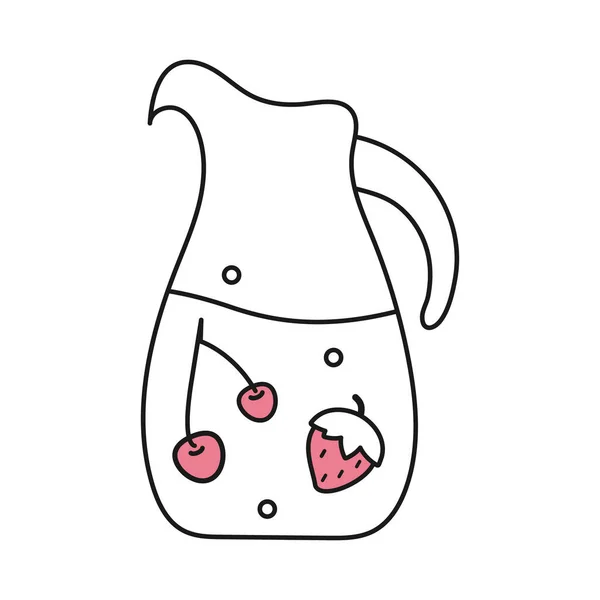 鸡尾酒尾桑格里亚瓶的图标,装饰着粉红色的樱桃,草莓水果.白人背景 — 图库矢量图片