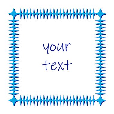 Yıldızların dekoratif çerçevesi, gölgeli, mavi renklerde. Kare şeklinde yaratıcı sınır. Beyaz arkaplan