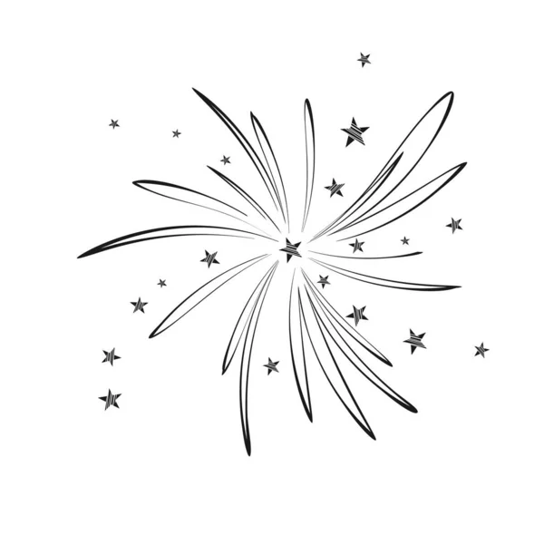 Fogos de artifício, estrelas doodle ícone preto, mão desenhada illustarion, estilo esboço, fundo branco, vetor Vetores De Bancos De Imagens