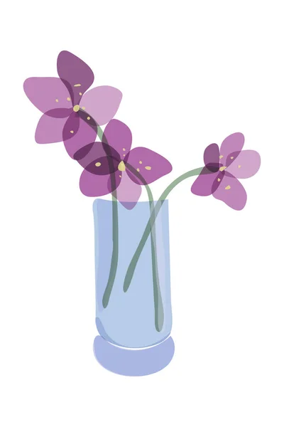 Obra de arte minimalista abstrata vetorial, estilo boho contemporâneo desenhado à mão, vaso com flores, formas transparentes em lilás, cores azuis Gráficos Vetores