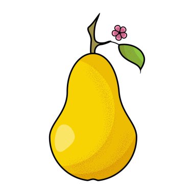 Çizgi film Pear ikonu, renkli düz çizim, çiçek, yaprak sembolü. Düzenlenebilir. Beyaz arkaplan