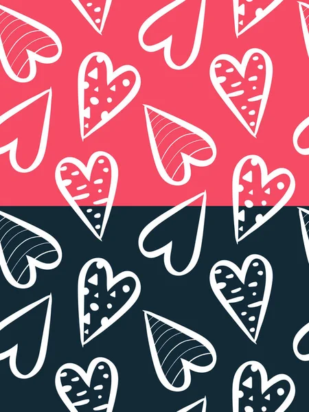 Doodle corazón decorativo formas patrón sin costuras. Pincel de tinta dibujado a mano trazo elementos geométricos, diseño de línea blanca. Rosa, baya negro fondo de color editable fácil. Vector — Archivo Imágenes Vectoriales