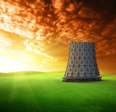 cooling tower at sunset clipart