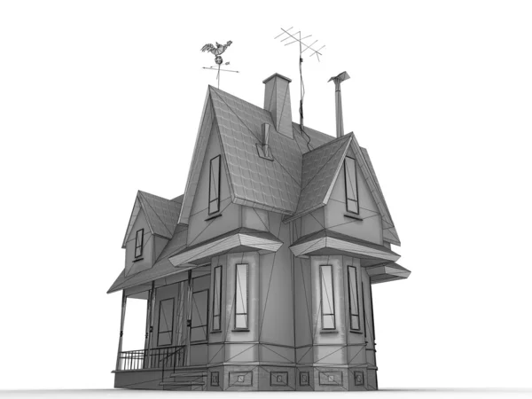 Wireframe cartoon house — Stock Photo, Image