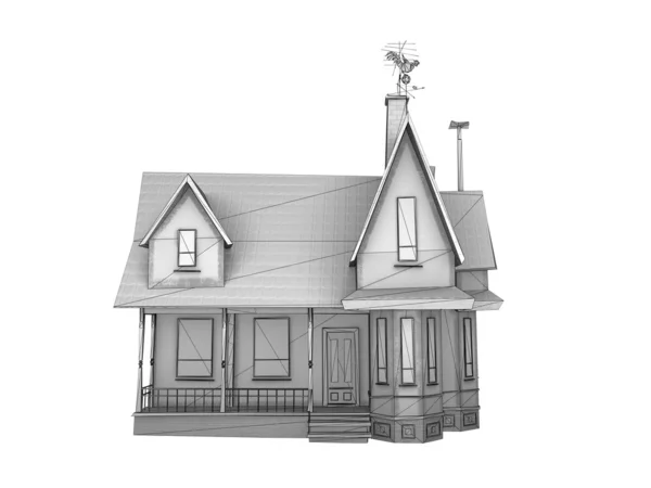 Wireframe cartoon huis — Stockfoto