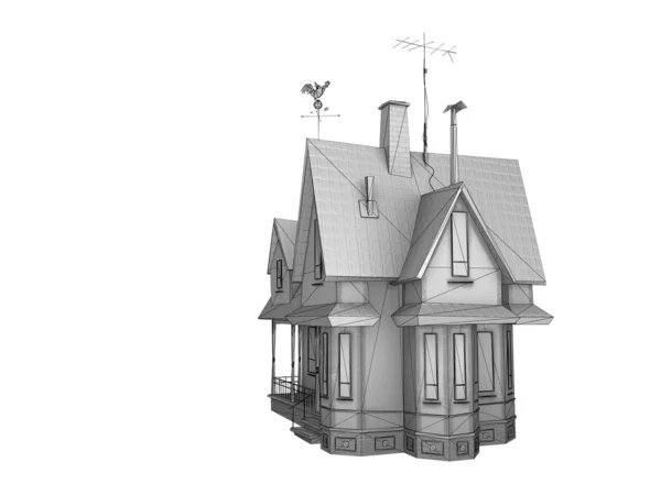 Drátový model karikaturní domu — Stock fotografie