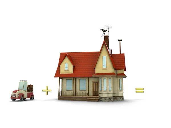 Мультфільм будинок і вантажівка — стокове фото