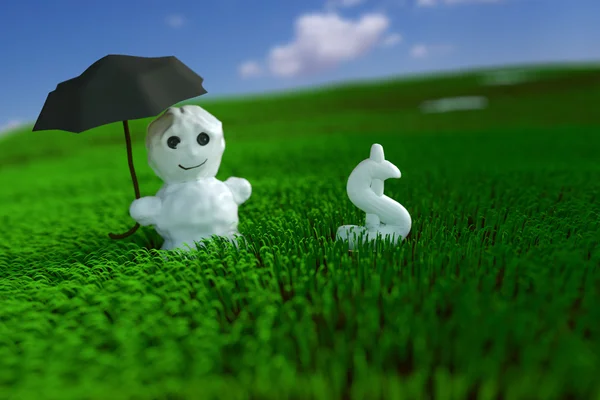 Boneco de neve na grama — Fotografia de Stock