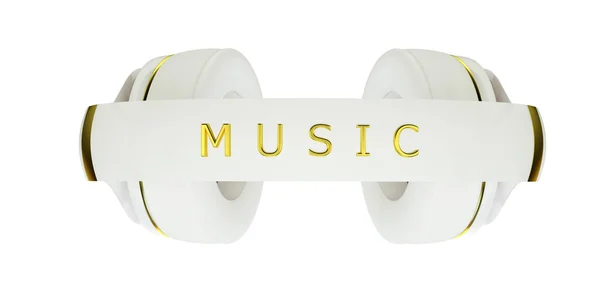 White with gold decor exclusive headphones for music. — Fotografie, imagine de stoc
