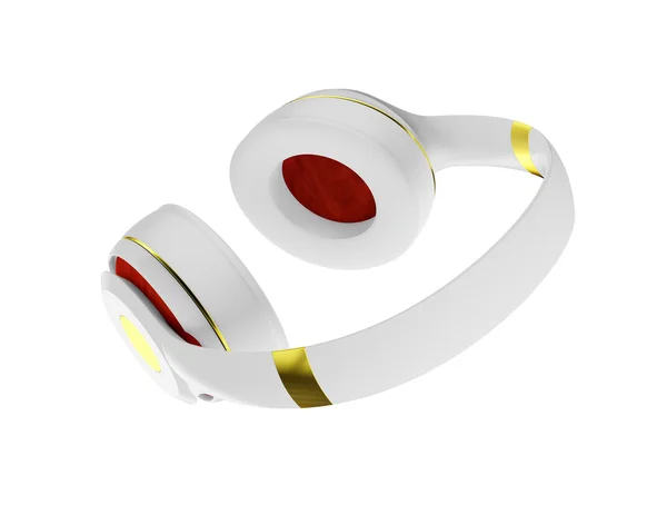 White with gold decor exclusive headphones for music. — Stock Photo, Image