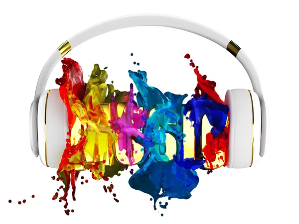 Explosión de pintura de color de los auriculares. Maldita música de palabras. a cada color se le asigna la ruta. el objeto conservó su máscara. editar en la diversión —  Fotos de Stock