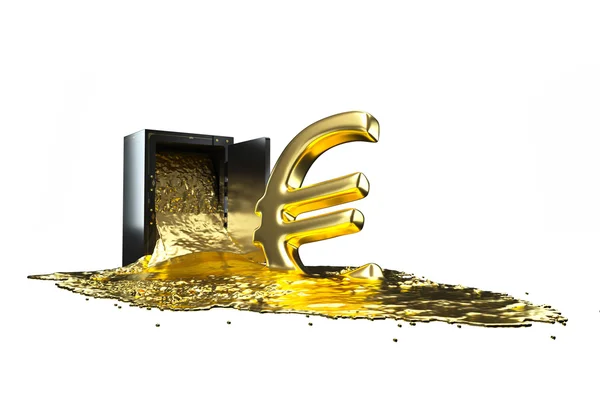 Sicheres und flüssiges Gold. Gold steigt Euro-Symbol. Weg inklusive. — Stockfoto