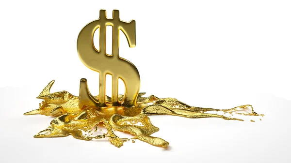 Dollarn symbol smälter till flytande guld. sökvägen ingår — Stockfoto