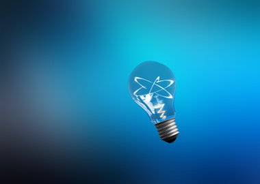 Explosion of ideas. Lamps with atoms. Colour background. Path included.
