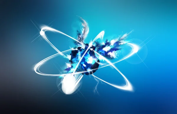 The explosion of the energy nucleus. Colour background. Path included. Stockfoto