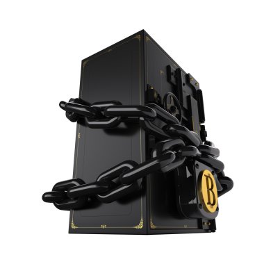 Güvenli kilit ve zincir günleri kapalıdır. Altın bitcoin. Yola.
