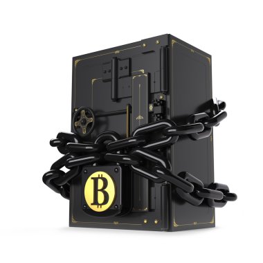 Güvenli kilit ve zincir günleri kapalıdır. Altın bitcoin. Yola.