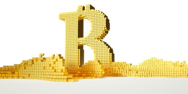 bitcoin sembolü sıvı altın erir. yola