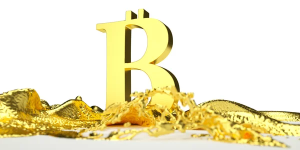 Bitcoin symbool smelt in vloeibaar goud. pad opgenomen Rechtenvrije Stockafbeeldingen