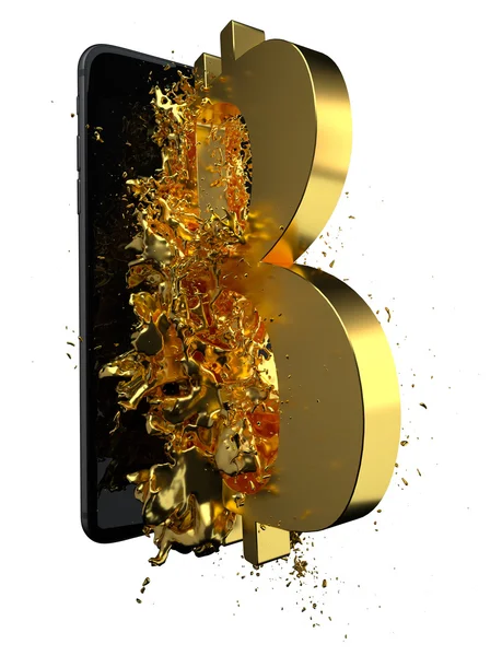 Gouden Bitcoin. Pad opgenomen. Perfect voor reclame-modellen. Sla in dagen van de verkoop. Stockfoto