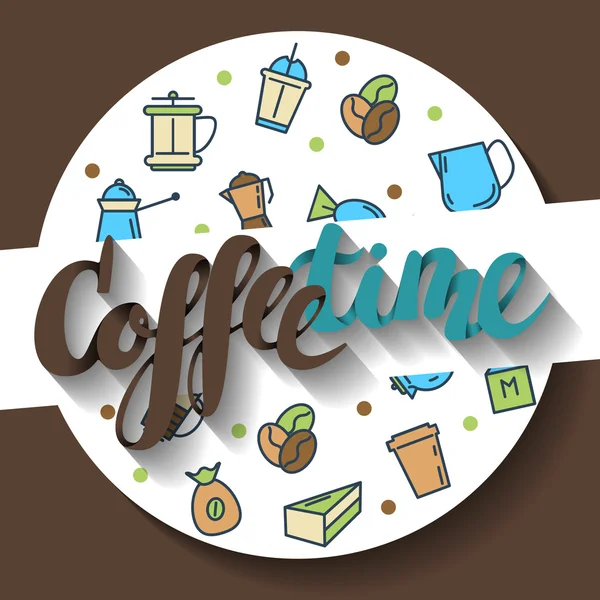 Hora del café, letras. Ilustración vectorial — Vector de stock