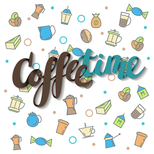 Hora del café, letras. Ilustración vectorial — Vector de stock