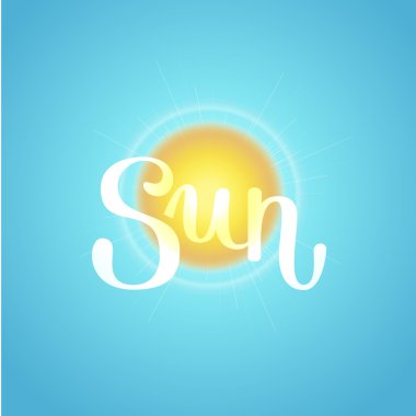 Merhaba yaz, yaz saati. Güneş arka plan üzerine poster. Handdrawn, davet ve tebrik kartı için tasarım yazı. Vektör çizim.