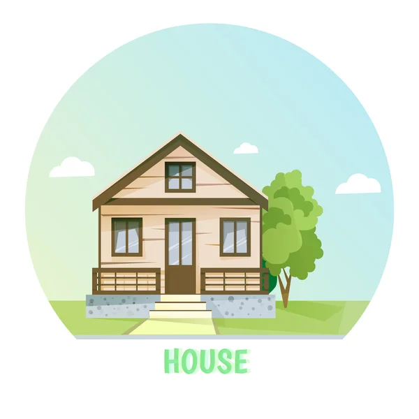 Colorida casa rural. Edificios planos. Ilustración vectorial — Vector de stock