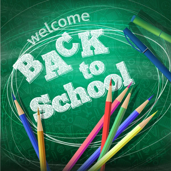 Back to school.  School icons on a blackboard. Vector illustration — Stock Vector