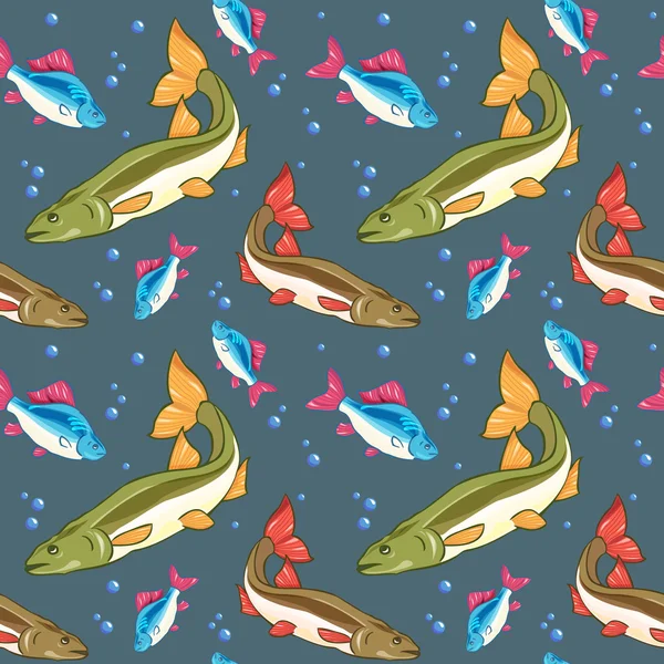 Peces patrón sin costura. Ilustración vectorial — Vector de stock